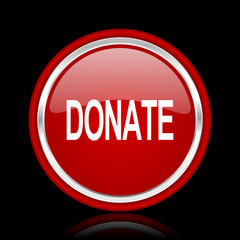 donate red glossy cirle web icon on black bacground