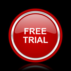 free trial red glossy cirle web icon on black bacground
