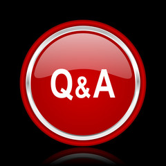 question answer red glossy cirle web icon on black bacground