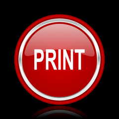 print red glossy cirle web icon on black bacground