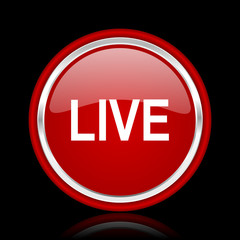 live red glossy cirle web icon on black bacground