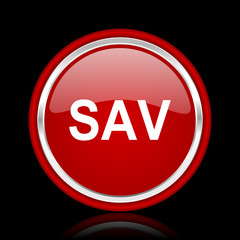 sav red glossy cirle web icon on black bacground