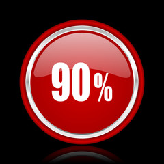 90 percent red glossy cirle web icon on black bacground