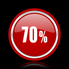 70 percent red glossy cirle web icon on black bacground