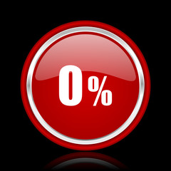 0 percent red glossy cirle web icon on black bacground