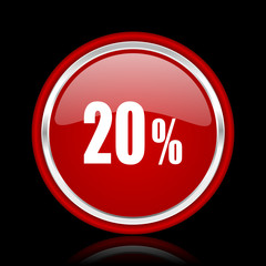 20 percent red glossy cirle web icon on black bacground