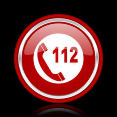 emergency call red glossy cirle web icon on black bacground