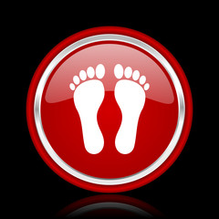 foot red glossy cirle web icon on black bacground