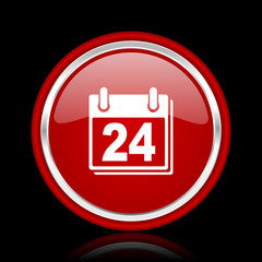 calendar red glossy cirle web icon on black bacground