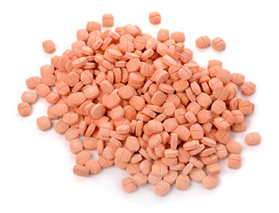 Vitamin C pills on  white  background