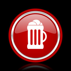 beer red glossy cirle web icon on black bacground