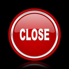 close red glossy cirle web icon on black bacground