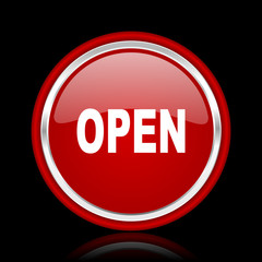 open red glossy cirle web icon on black bacground