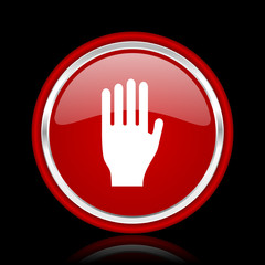 stop red glossy cirle web icon on black bacground