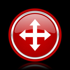 arrow red glossy cirle web icon on black bacground