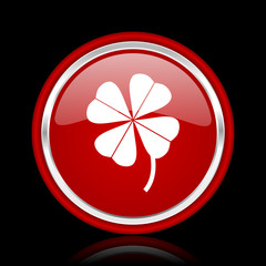 four-leaf clover red glossy cirle web icon on black bacground