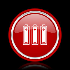 battery red glossy cirle web icon on black bacground