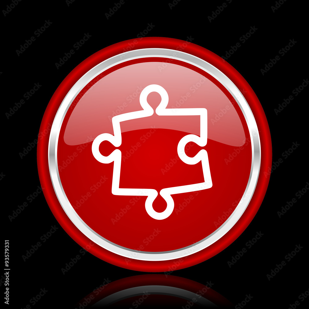 Poster puzzle red glossy cirle web icon on black bacground