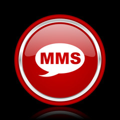 mms red glossy cirle web icon on black bacground