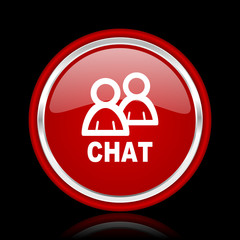chat red glossy cirle web icon on black bacground