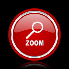 zoom red glossy cirle web icon on black bacground