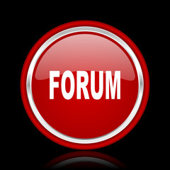 forum red glossy cirle web icon on black bacground