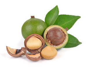 macadamia nuts isolated on white background - 93580365