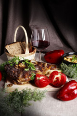 Still life with meat and vegetables