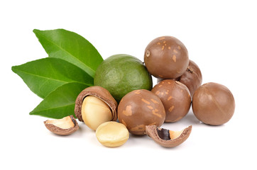 macadamia nuts on white background