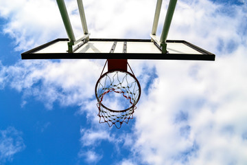 Basketball board with blue sky