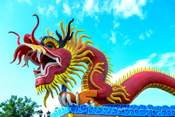 Red dragon with blue sky