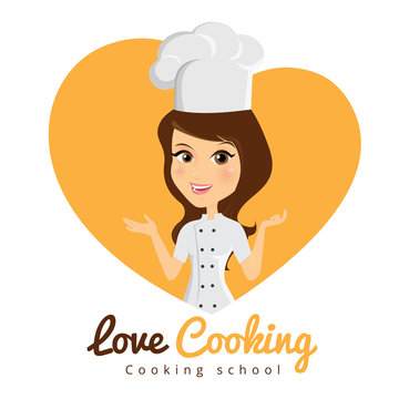 love cooking logo,chef talking,women Talking