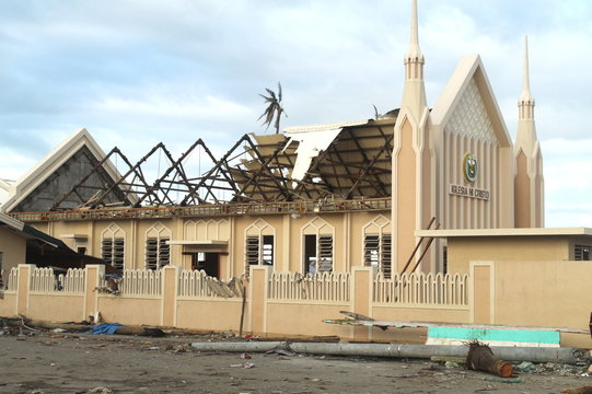 Iglesia ni Cristo church damaged by typhoon Haiyan in the Philippines
