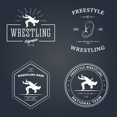 Set of sport signs. Wrestling theme. Templates for your gym, club, design.