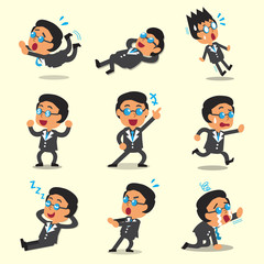 Cartoon business boss character poses on yellow background