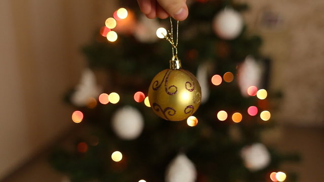 Bokeh light and golden christmas balls
