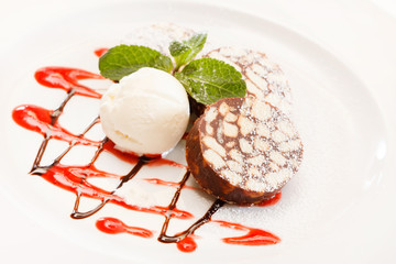 chocolate dessert with ice cream
