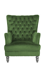 Green classical style armchair. Clipping path.