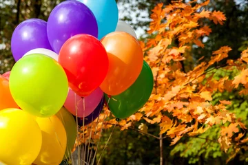  balloons in autumn park Yellow Autumn time, multicolored balloon © Oleg