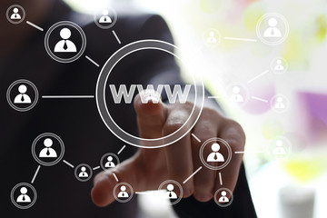 Businessman push virtual icon button with www sign