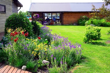 Flowers at house in lithuanian village near Kaunas