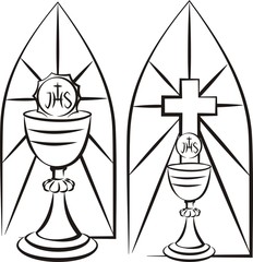 chalice on the background of steined glass