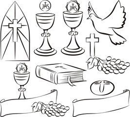 Naklejka premium Holy communion - vector symbols