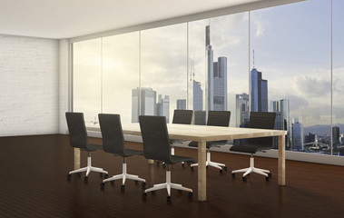 office room with skyline in the background