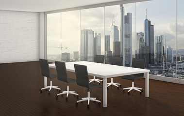 office room with skyline in the background