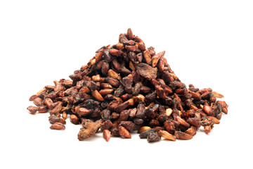 Pile of Organic Dried Pomegranate seeds (Punica granatum) isolated on white background.