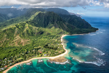 kauai napali coast aerial view - obrazy, fototapety, plakaty