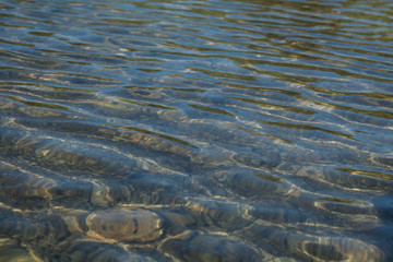 Abstract background of ripples on water surface on sea shore. Beautiful natural abstract background. It's crystal clear see through.
