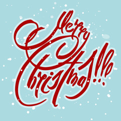 Greeting Card Merry Christmas lettering, illustration on Blue Background
