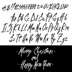 Graphic Calligraphy Alphabet Set. Cursive Letters and Digits